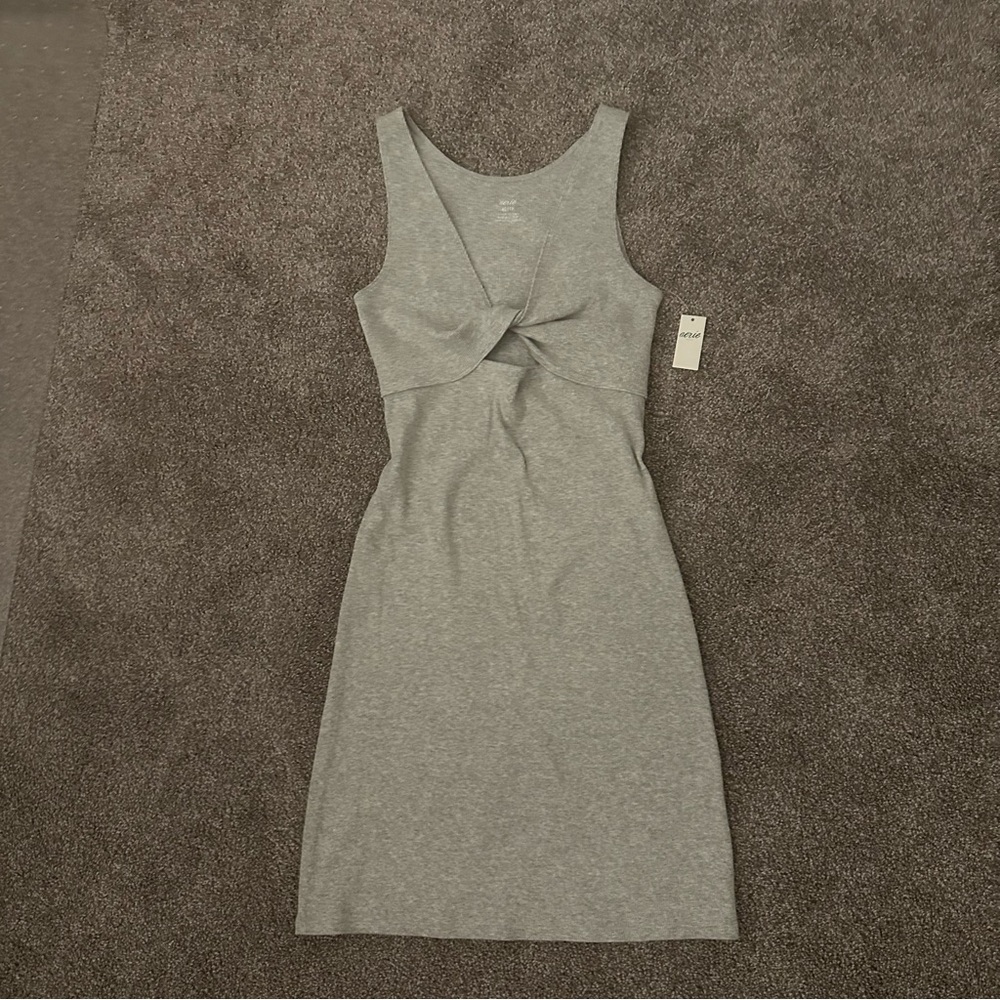 Aerie reversible rib knit dress light gray NWT